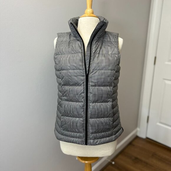 NEW Lands End Black White Check Down Puffer Vest Sz S - Picture 10 of 11